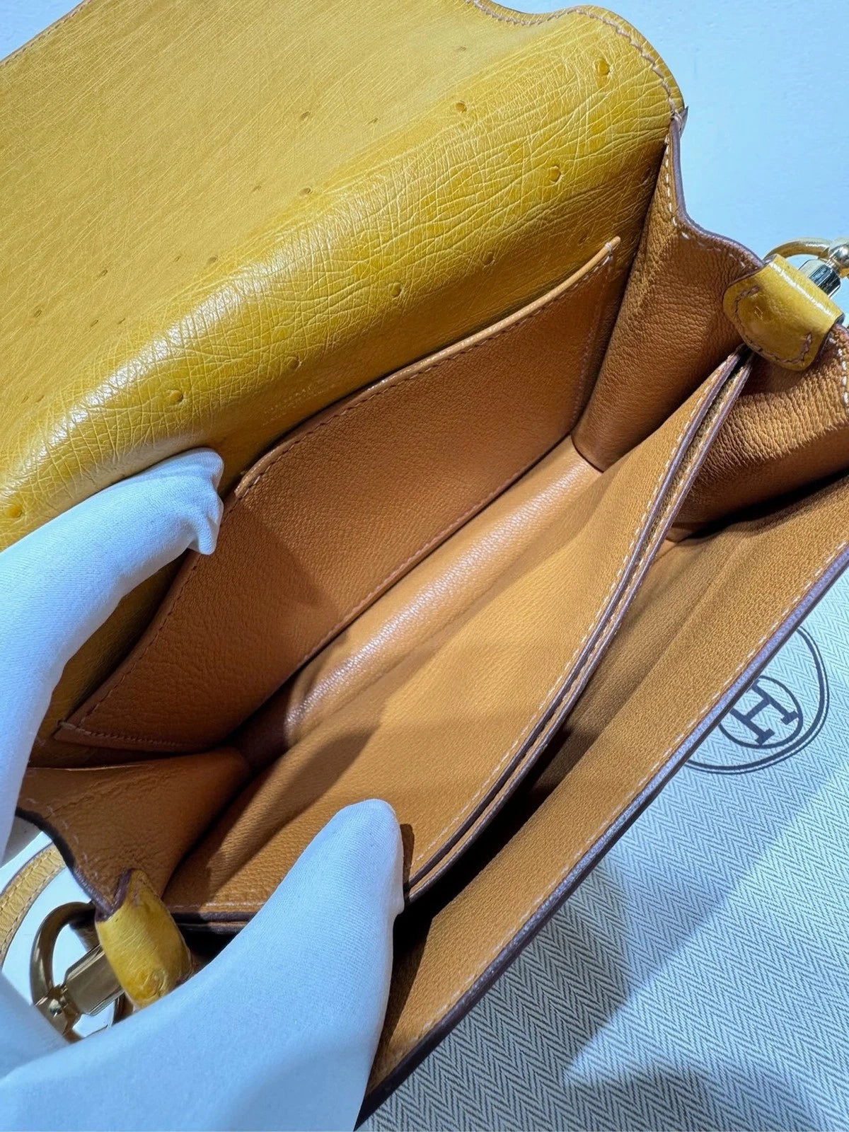 Hermes Roulis 19 Ostrich Leather Yellow Shoulder Bag for Women