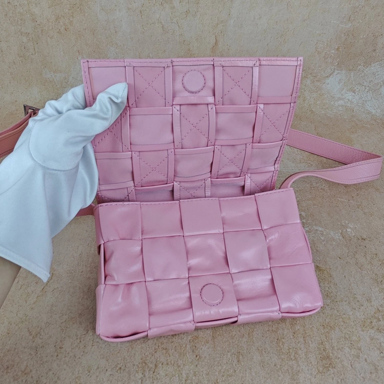 Bottega Veneta Pink Woven Leather Shoulder Crossbody Bag For Women