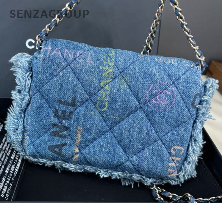 Chanel Diamond Mini Denim Chain Shoulder Bag Crossbody Blue Gold Women Classic