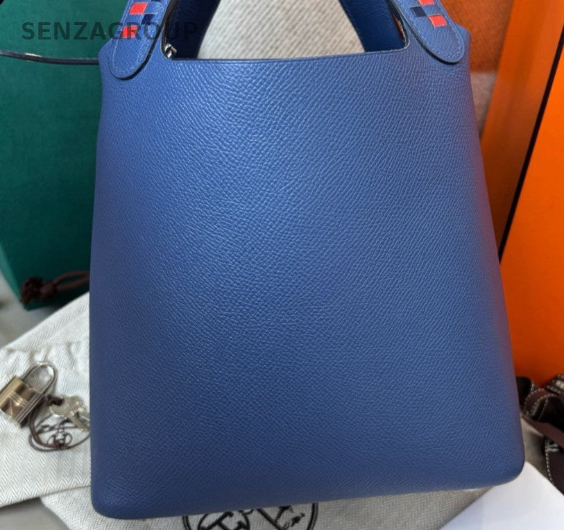Hermes Picotin18 Epsom Top Handle Bag Blue Silver Used Women Classic