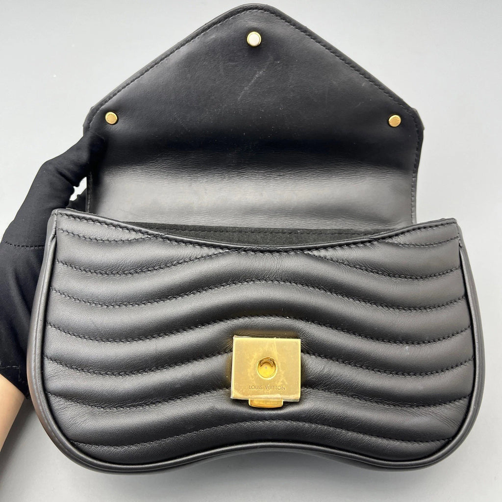 Authentic Louis Vuitton New Wave Black Quilted Leather Chain Shoulder Crossbody
