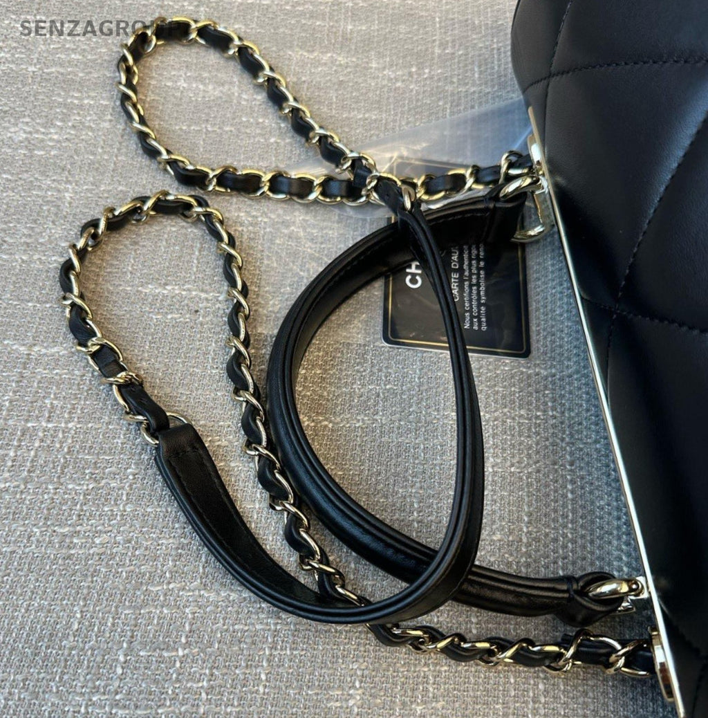 Chanel Trendy CC MM Top Handle Bag Chain Crossbody Black Gold Women Classic