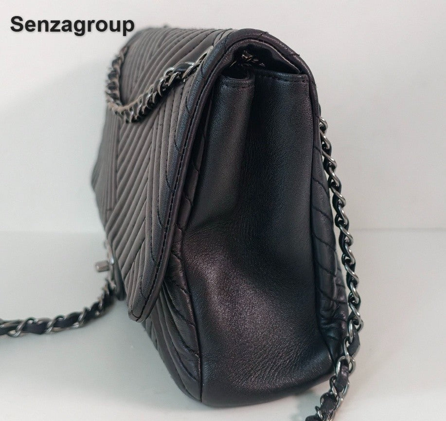 Chanel Classic Flap Chain MM Lambskin Shoulder Bag Crossbody Black Silver Women