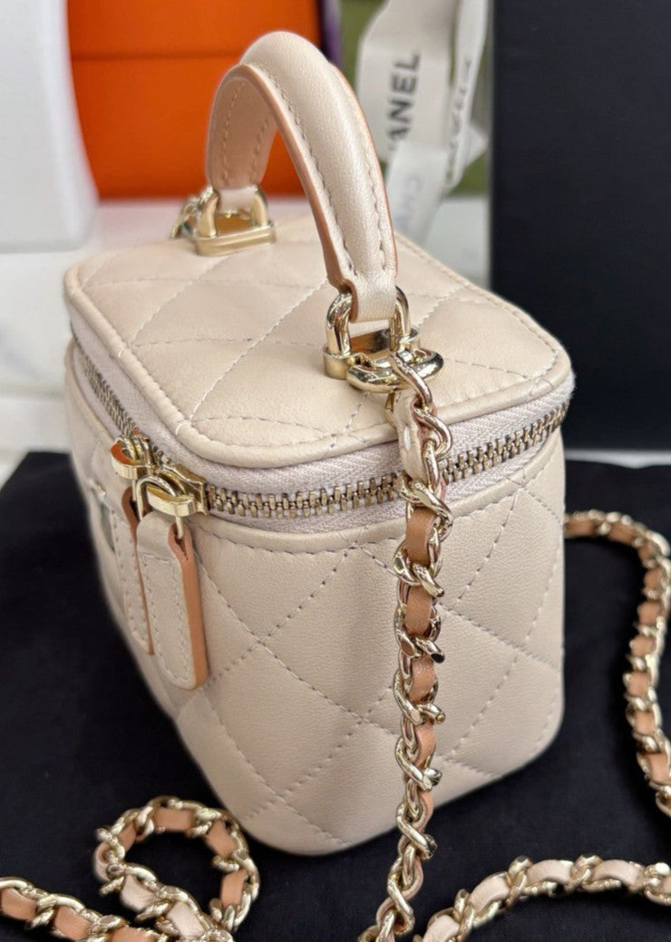 CHANEL Classic Box mini Top Handle Chain Strap Crossbody bag Women beige