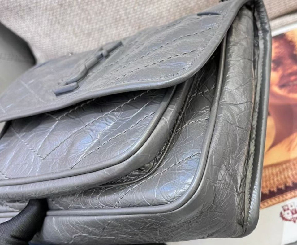 Saint Laurent Niki PM Chain Shoulder Bag Gray Silver Used Women Classic