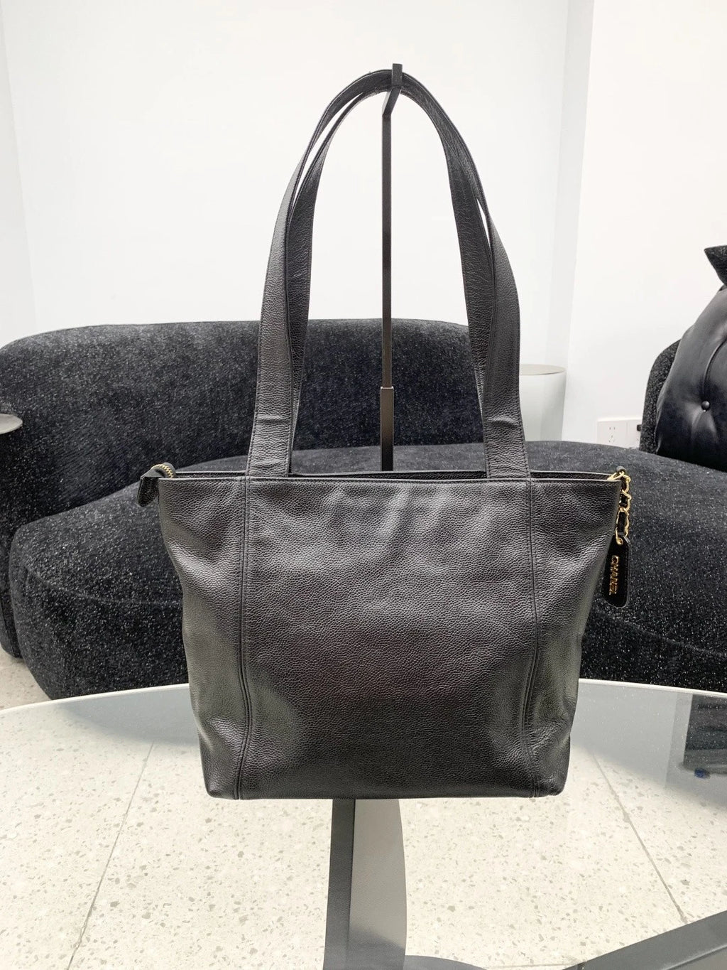 Chanel Calfskin Black Shoulder Bag Gold Hardware Women Classic S