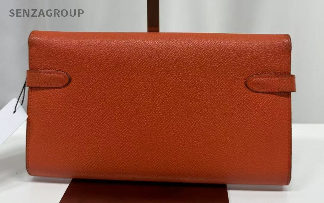 Hermes Kelly Long Wallet Orange shiny