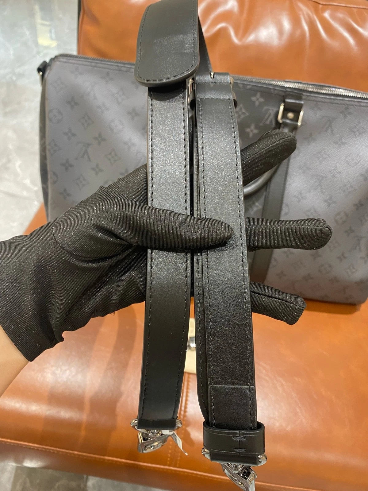 Louis Vuitton Keep all Monogram Canvas Black Silver Top Handle Shoulder Bag