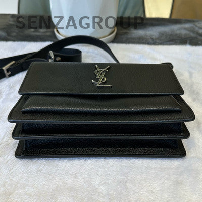YSL Saint Laurent Sunset Black Silver Hardware Classic Women's Shoulder Bag
