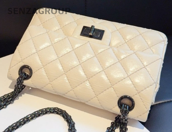 CHANEL 2.55 Chain Shoulder bag Cream White Crossbody Women Almost Brand NEW