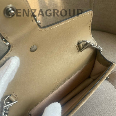 Gucci Dionysus Mini Chain Shoulder Bag Beige Silver Hardware Classic Women
