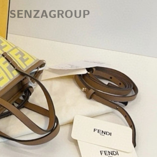 Fendi Roll Mini Tote Handbag Crossbody Yellow Used Women Classic Designer