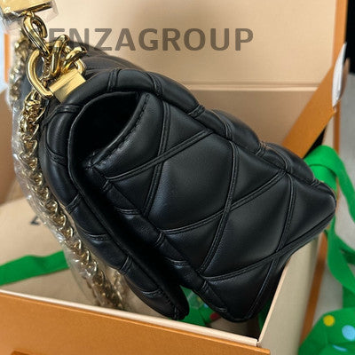 Louis Vuitton MM Black Lambskin Gold Buckle Chain Shoulder Handbag