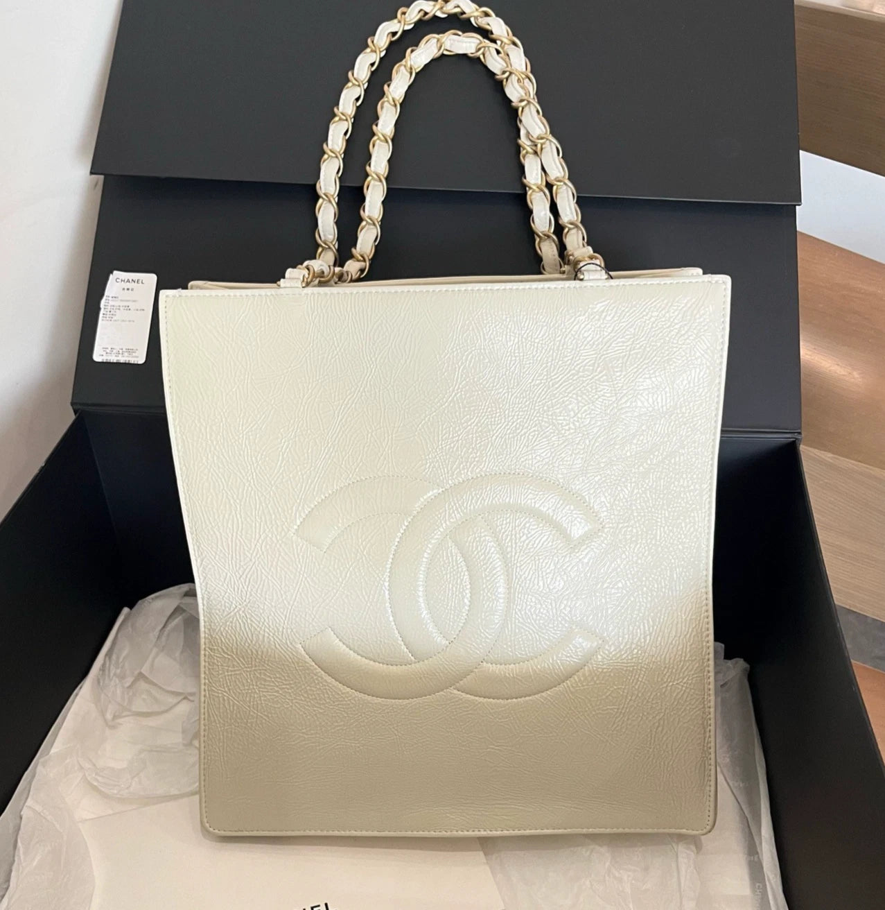 Chanel Oil Wax Tote Top Handle Bag Shoulder Bag White Women Classic