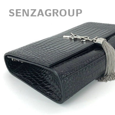 YSL Saint Laurent Black Silver Tassel Chain Shoulder Crossbody Bag