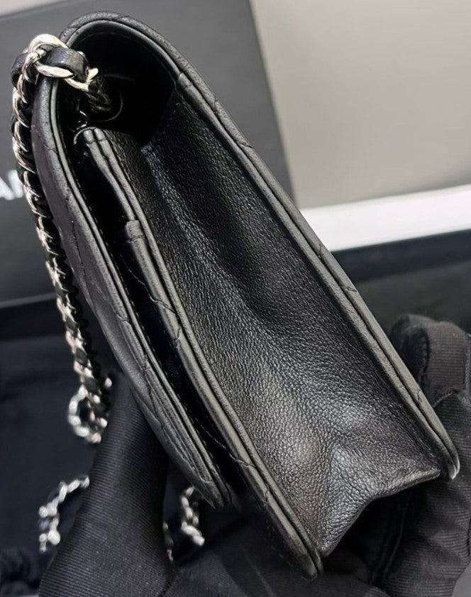Chanel WOC Chain Lambskin Shoulder Bag Black Silver  Diamond Women Classic