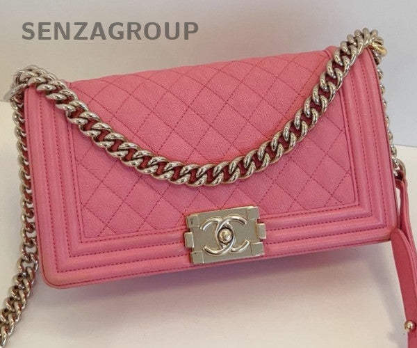Chanel Leboy MM Calfskin Chain Shoulder Bag Pink Gold Classic Women Diamond