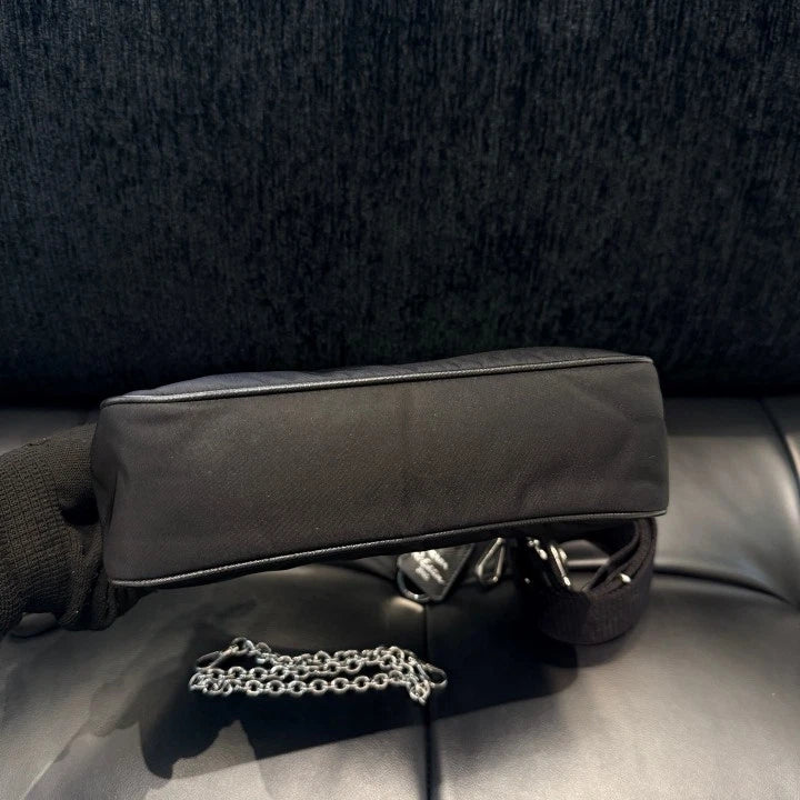 Prada Nylon 3-in-1 Chain Shoulder Crossbody Bag Black Silver Women D