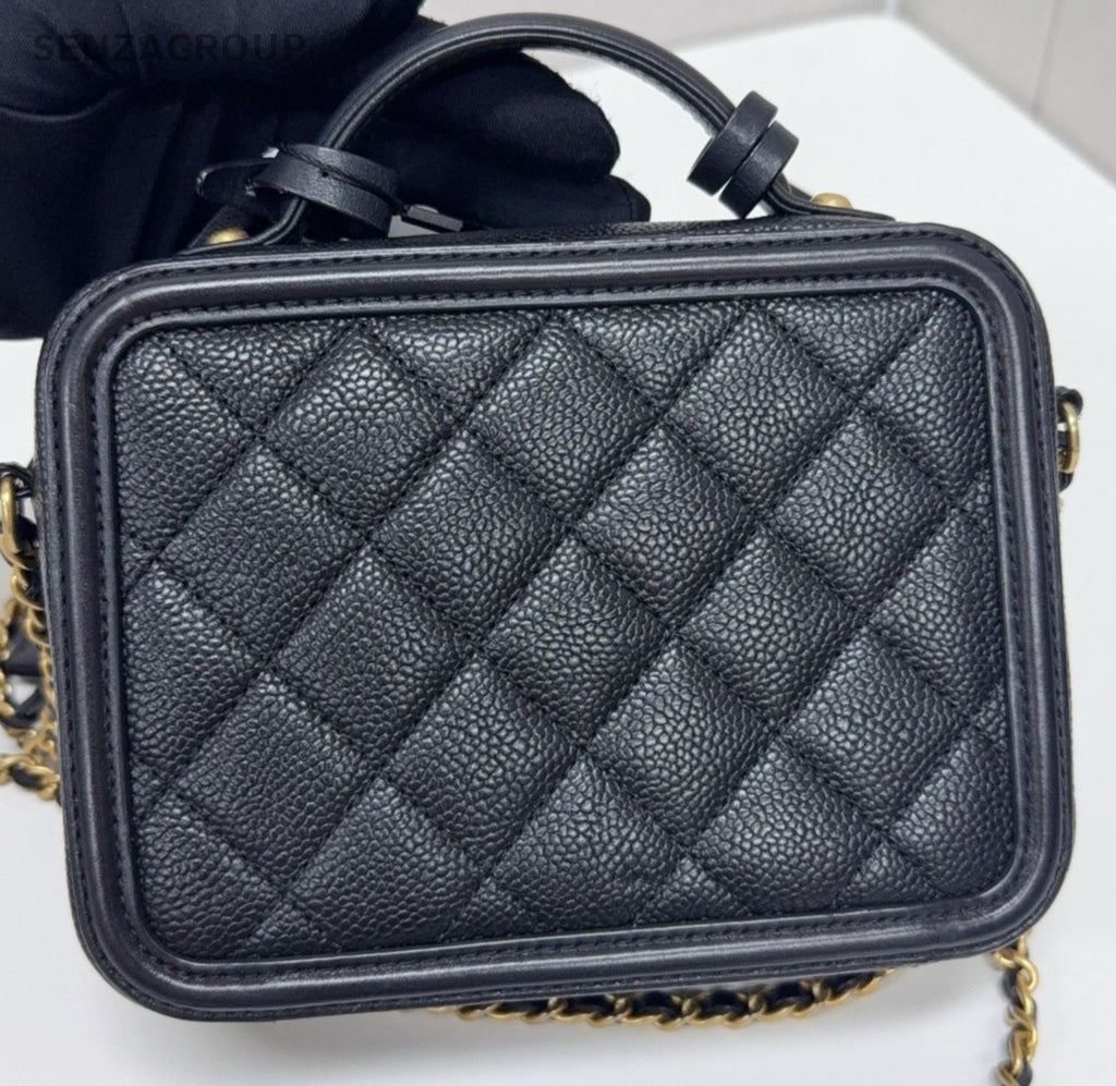 Chanel  Vanity Case Mini Top Hand Shoulder Bag Crossbody Black Gold Women