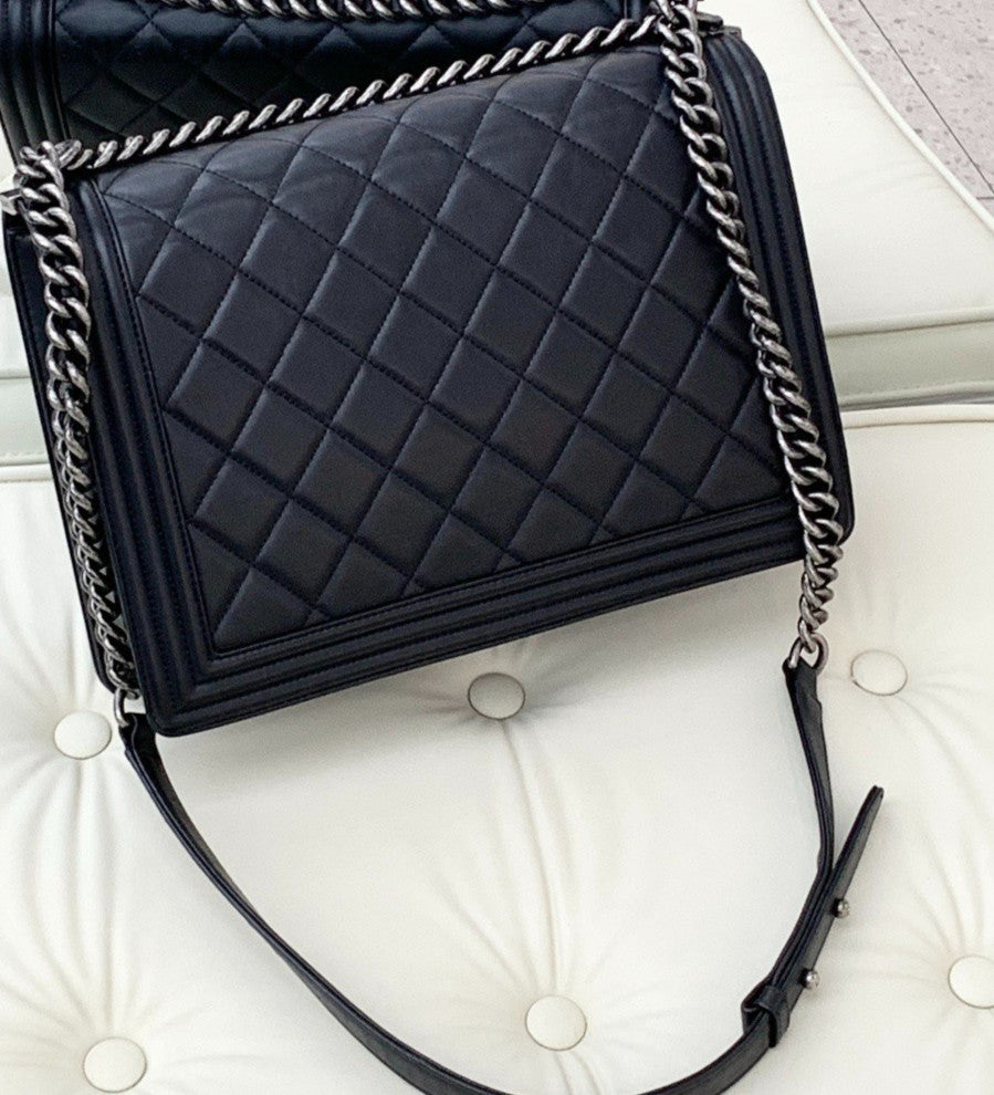 Chanel Leboy GM Calfskin Shoulder Crossbody Bag Women Black Almost Brand New