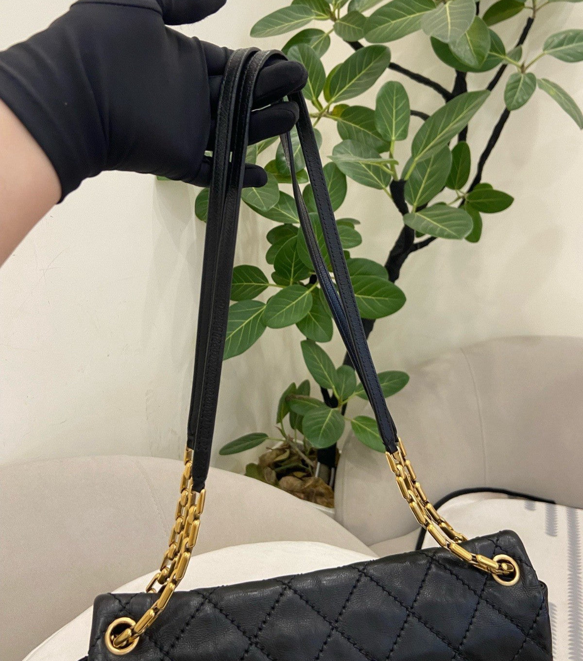 Chanel Classic Flap Chain Shoulder Bag Black Gold Diamond Women Designer