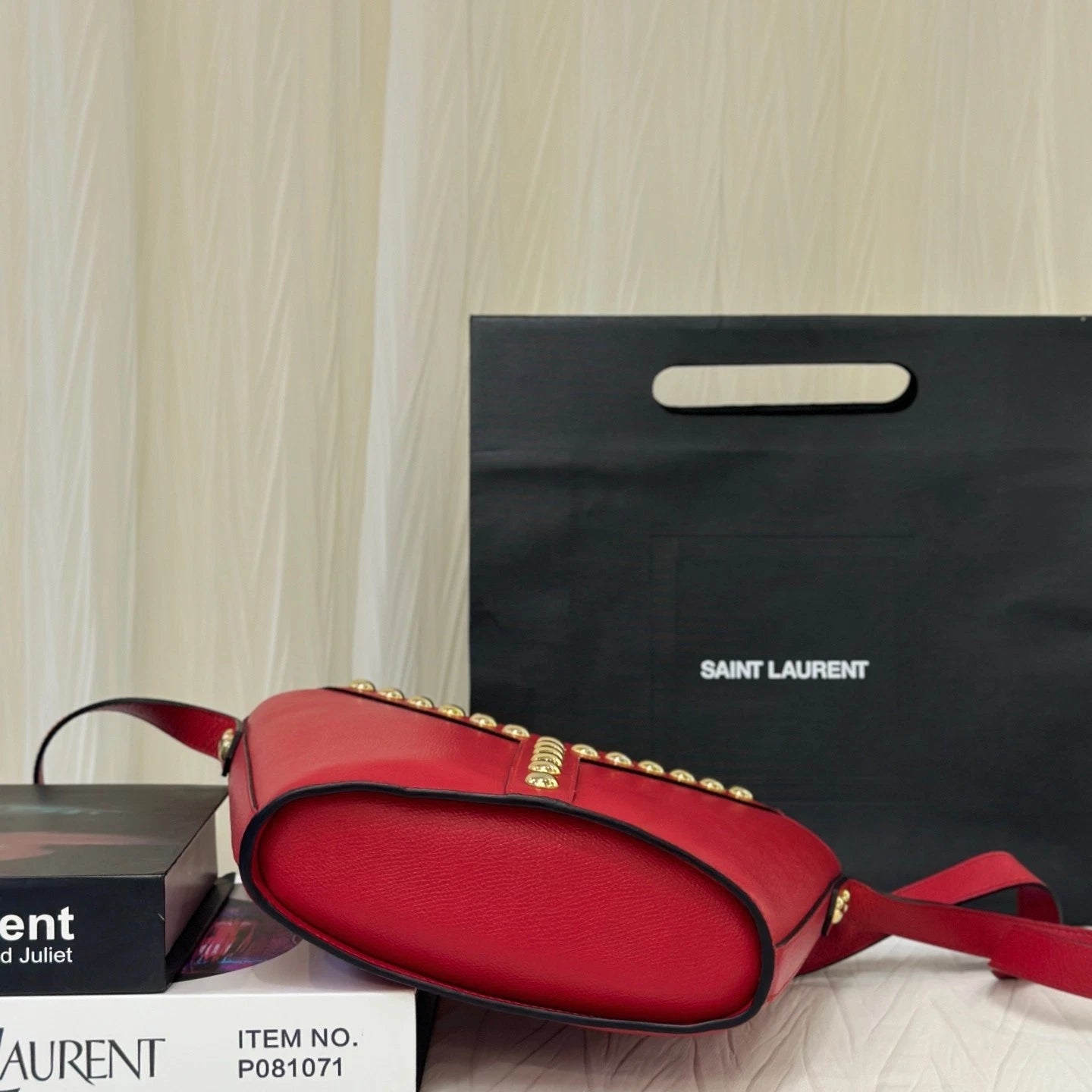 Saint Laurent Red Leather Rivet Flask Shoulder Crossbody For Women