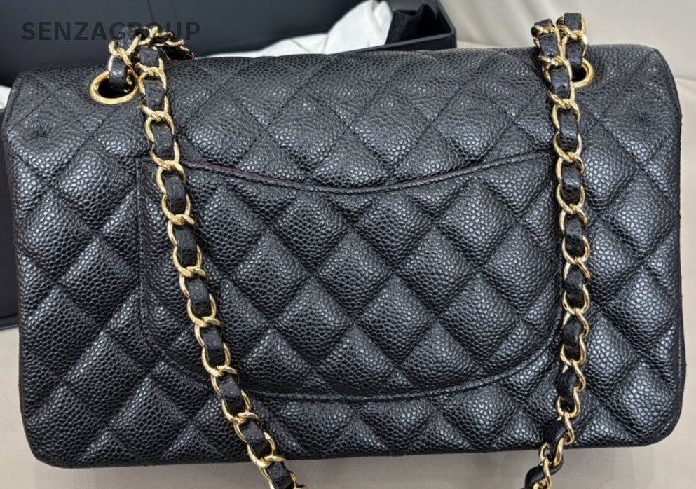 Chanel Classic Flap MM Calfskin Chain Shoulder Bag Black Red Women Designer