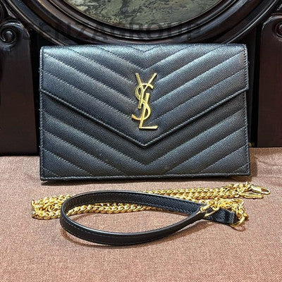 Saint Laurent Black Gold Caviar Envelope Chain Shoulder Crossbody Bag