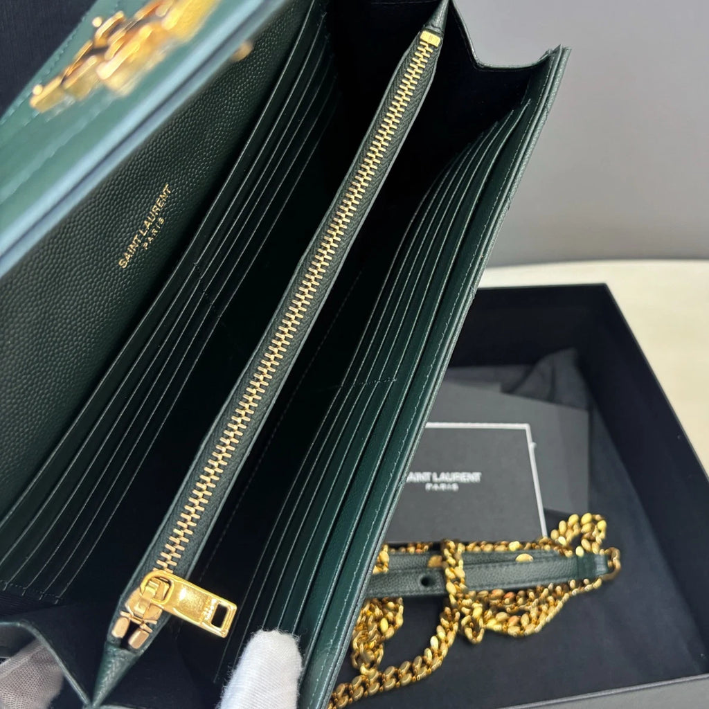 Saint Laurent Kate Chain Shoulder Crossbody Bag Green Gold Hardware Women