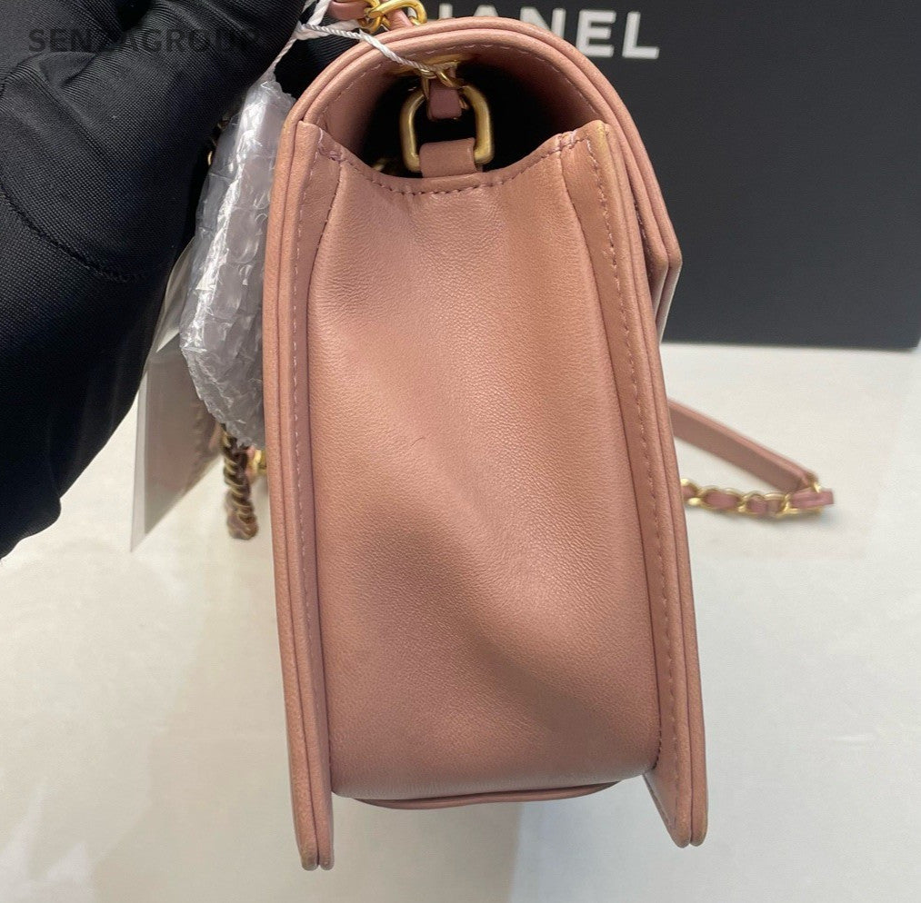 Chanel Envelope Chevron Chain Shoulder Bag Crossbody Pink Gold Women Classic