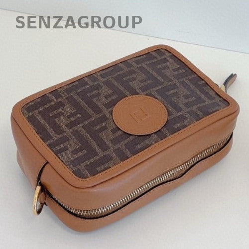 Fendi Camera Case 2Way Shoulder Bag Crossbody Brown Gold Women Classic