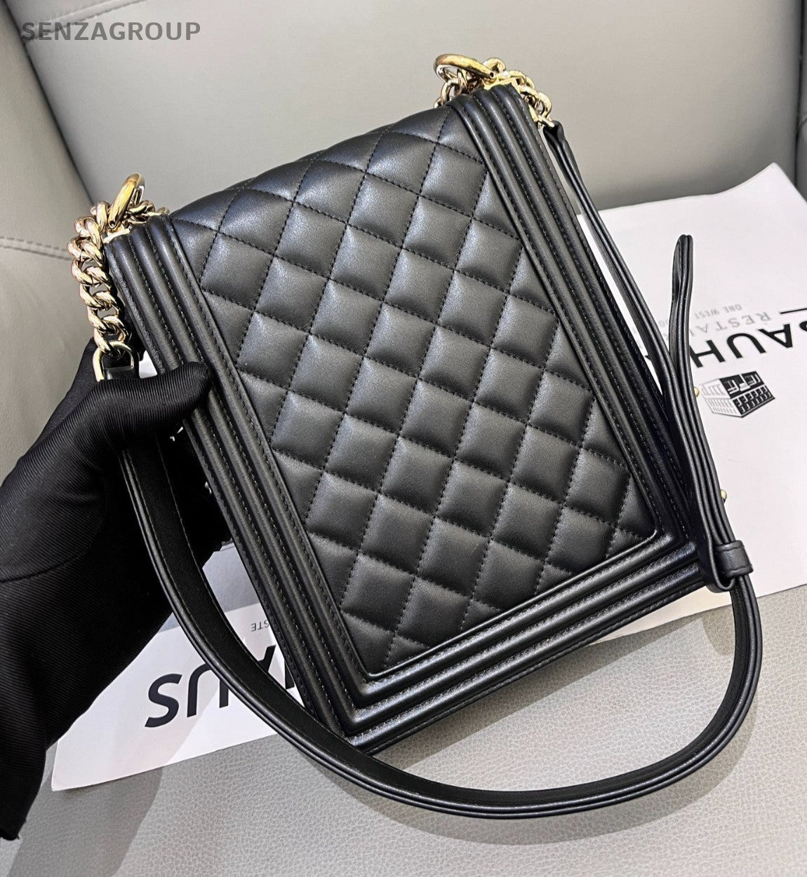 CHANEL Leboy Lambskin Chain Shoulder bag Crossbody Black Gold Women