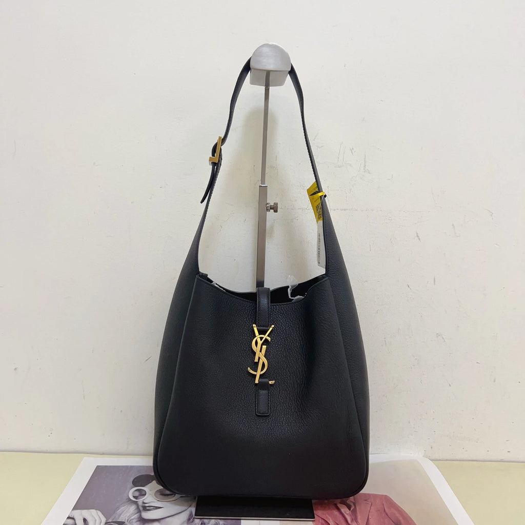 Saint Laurent Hobo PM Shoulder Bag Black Gold Women Fashion Classic