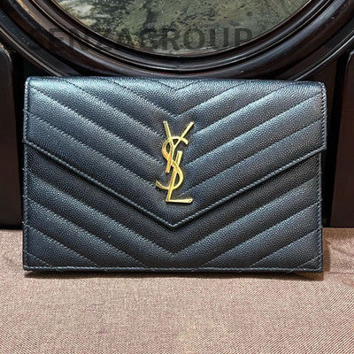 Saint Laurent Black Gold Caviar Envelope Chain Shoulder Crossbody Bag