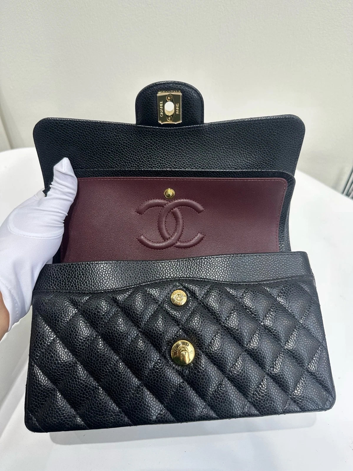 CHANEL Classic Flap Small Black Leather Shoulder Bag For Women