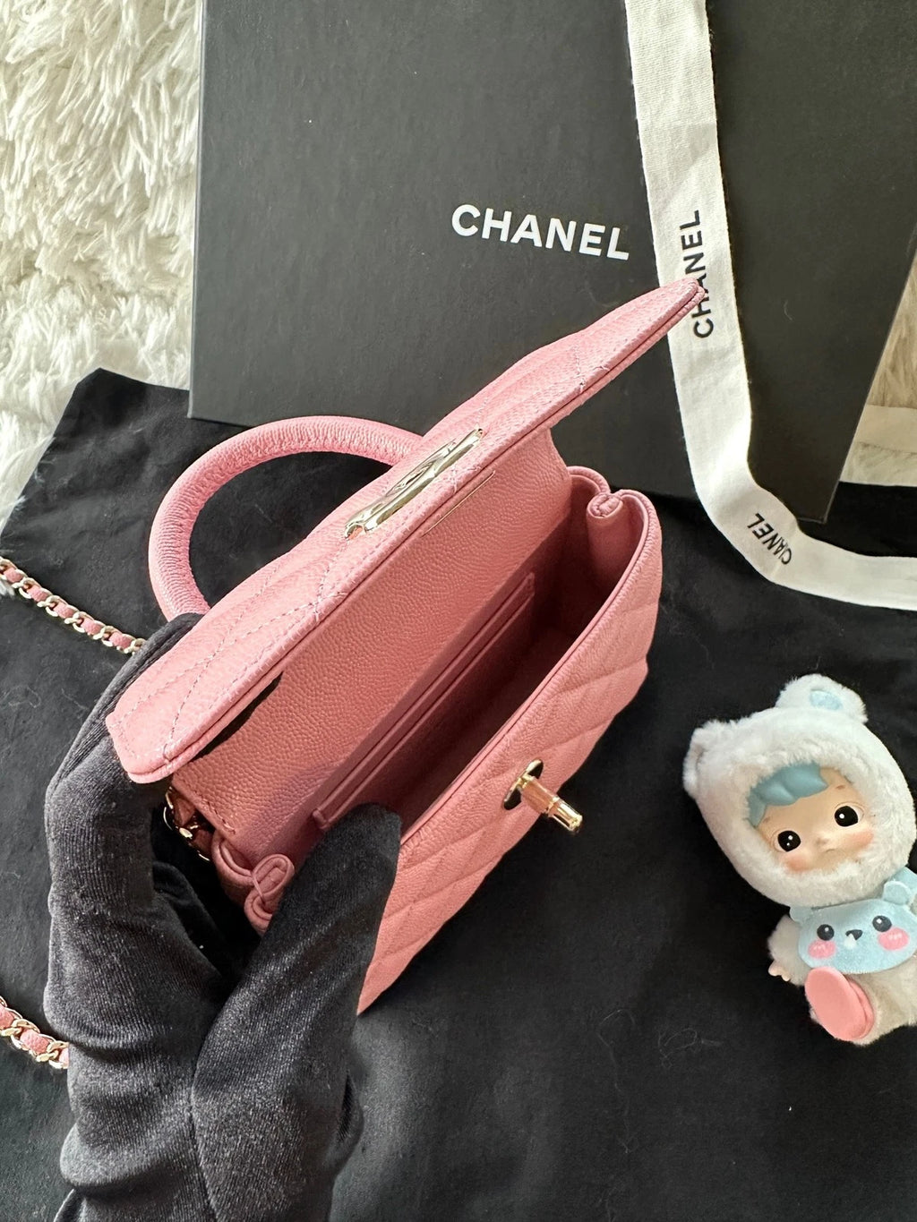 Authentic CHANEL Pink Coco Handle Nano Top Handle Bag For Women