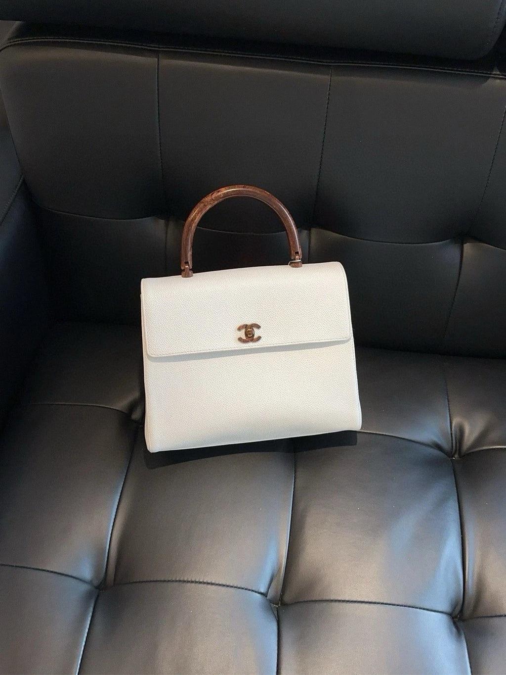 CHANEL White Leather Top Handle Kelly Bag For Women
