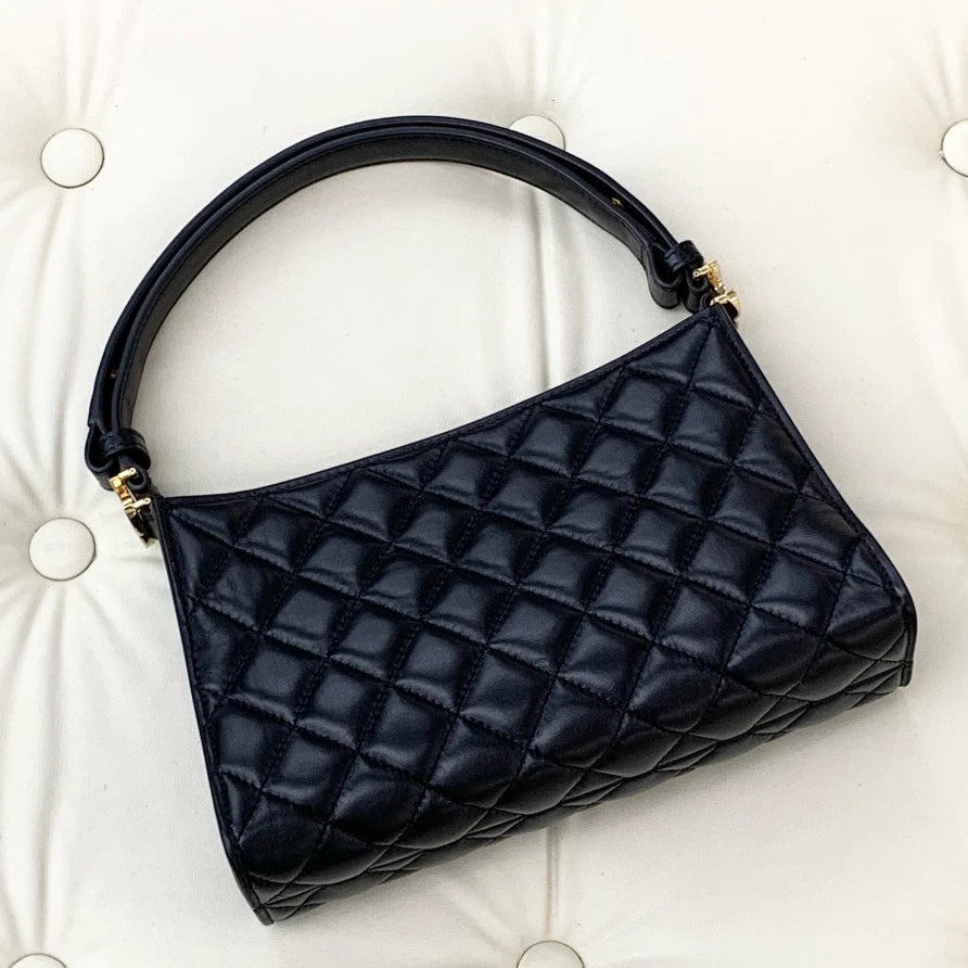 Chanel Hobo Lambskin Top Handle Shoulder Bag Black Gold Hardware Women S