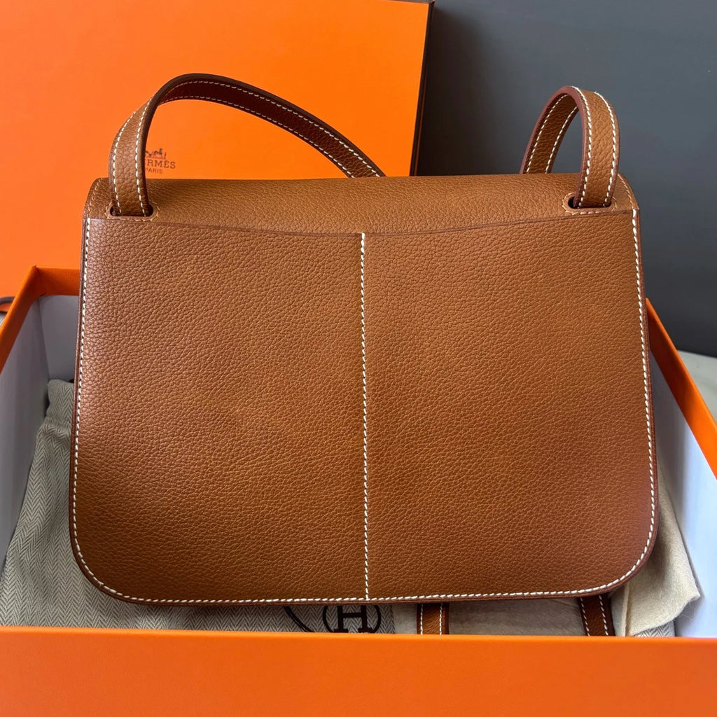Excellent Hermes Halzan25 2Way Brown Gold Handbag Crossbody with Dust Bag Box