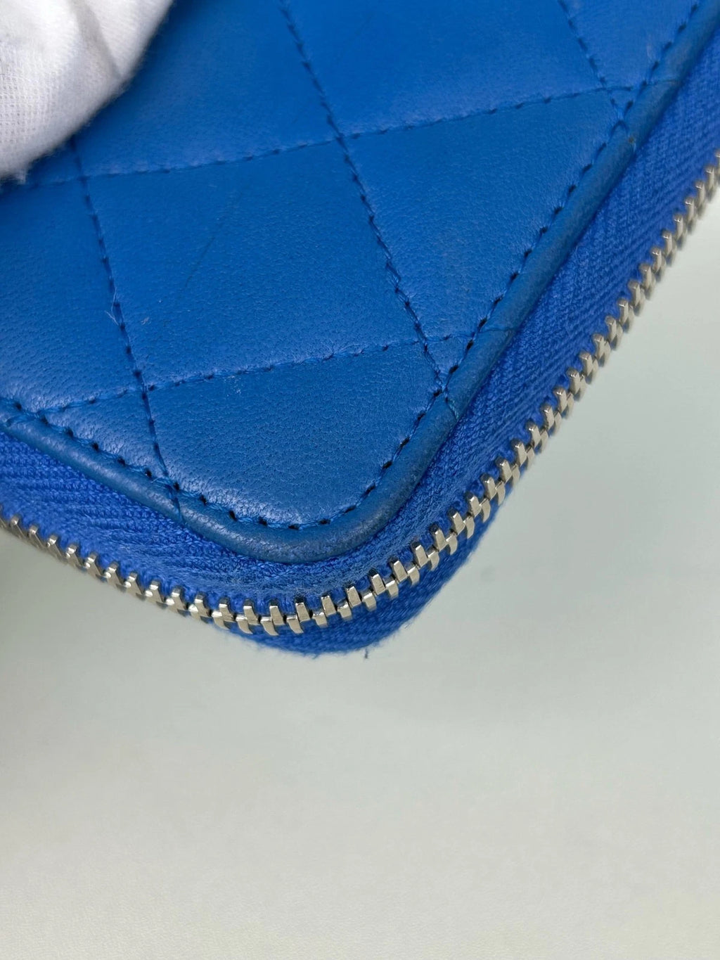 Chanel Diamond Lambskin Card Wallet Blue Silver Used Women Classic