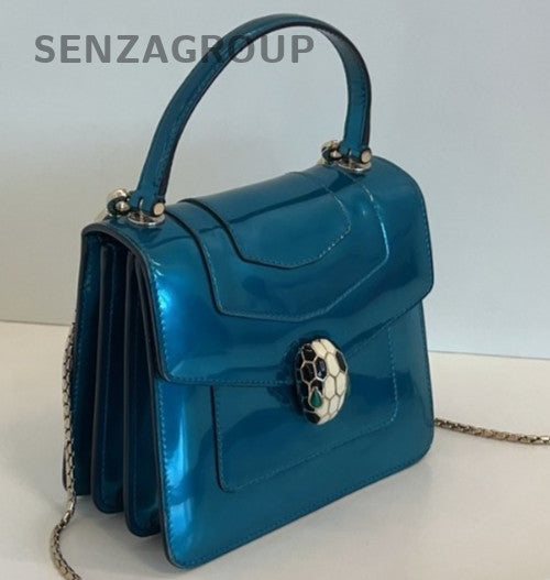 Bvlgari Serpenti Forever Accordion Top Handle Shoulder Crossbody Bag Blue Women