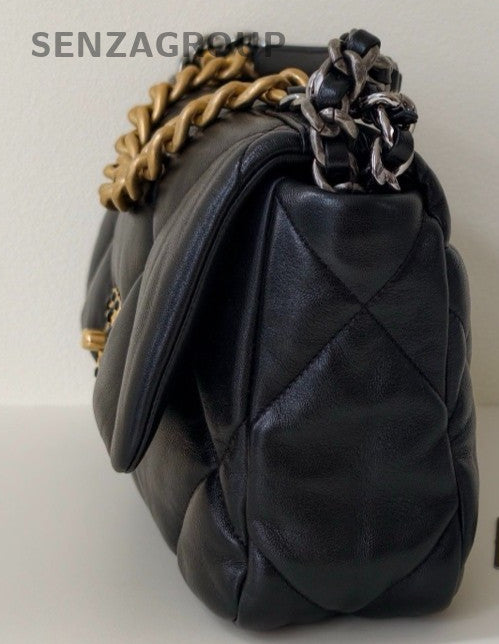 Chanel 19 PM Lambskin Chain Shoulder Bag Crossbody Black Gold Women Classic
