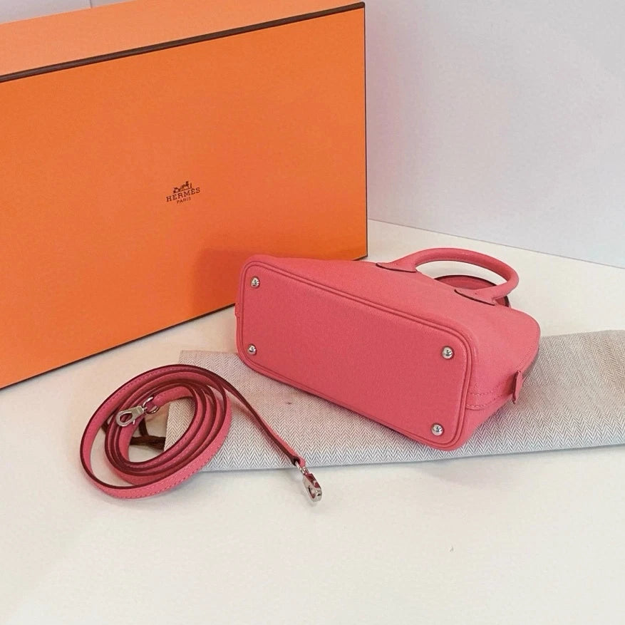 Hermes Bolide Mini Lambskin Top Handle Crossbody Pink Silver Women Classic