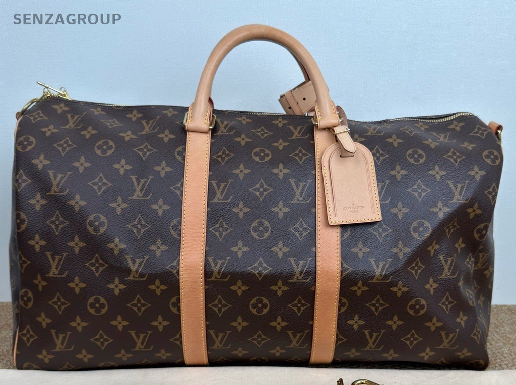 Louis Vuitton Keepall Monogram Duffel Handbag Brown Gold Unisex Adults Classic