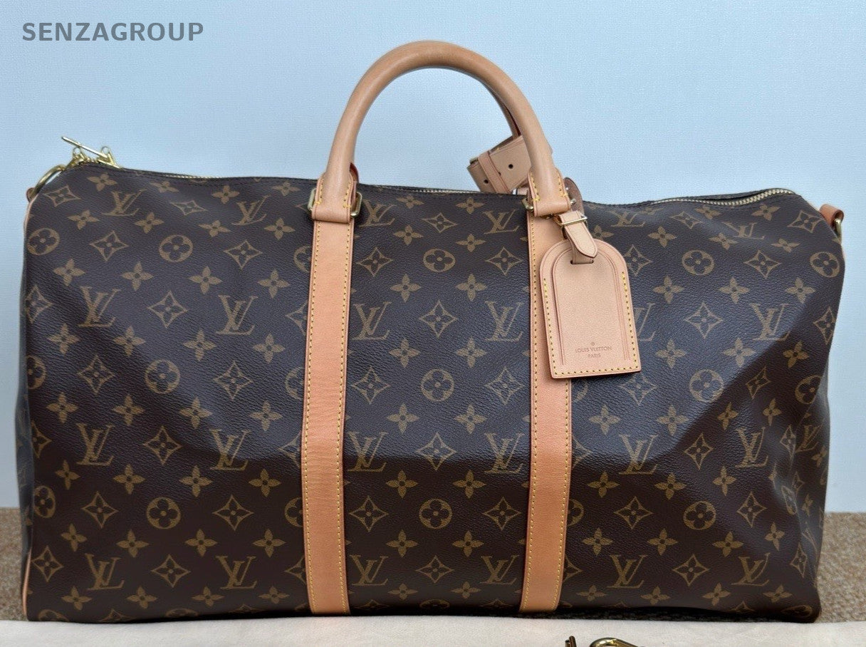 Louis Vuitton Keepall Monogram Duffel Handbag Brown Gold Unisex Adults Classic