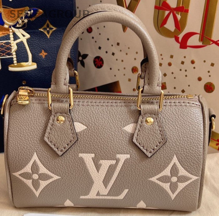 Louis Vuitton Speedy NANO Elephant Gray Handbag 2WAY Crossbody Almost Brand NEW