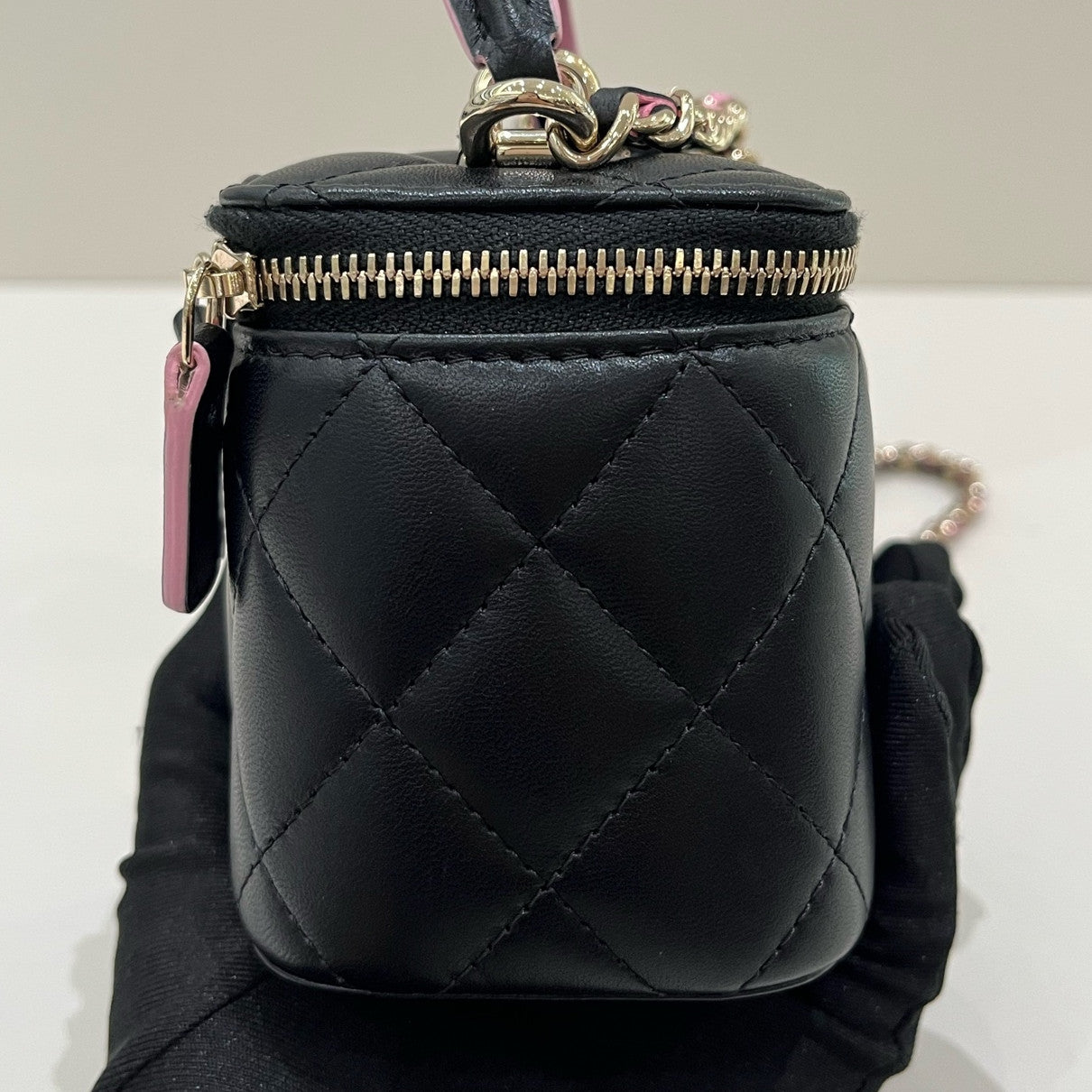 Chanel Quilted Black & Pink Mini Box Bag with Chain Strap