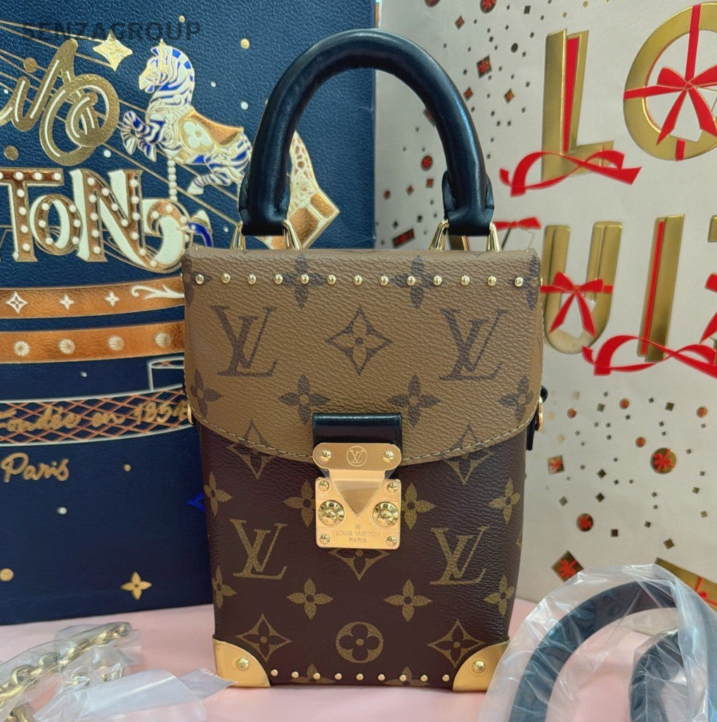Louis Vuitton Camera Box Monogram Top Handle Crossbody Brown Gold Women Classic