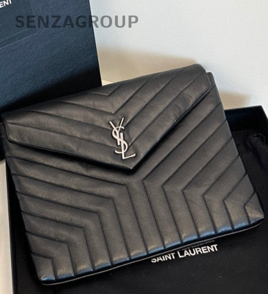 YSL Saint Laurent Loulou Handbag Black Silver Clutch Women Almost Brand NEW