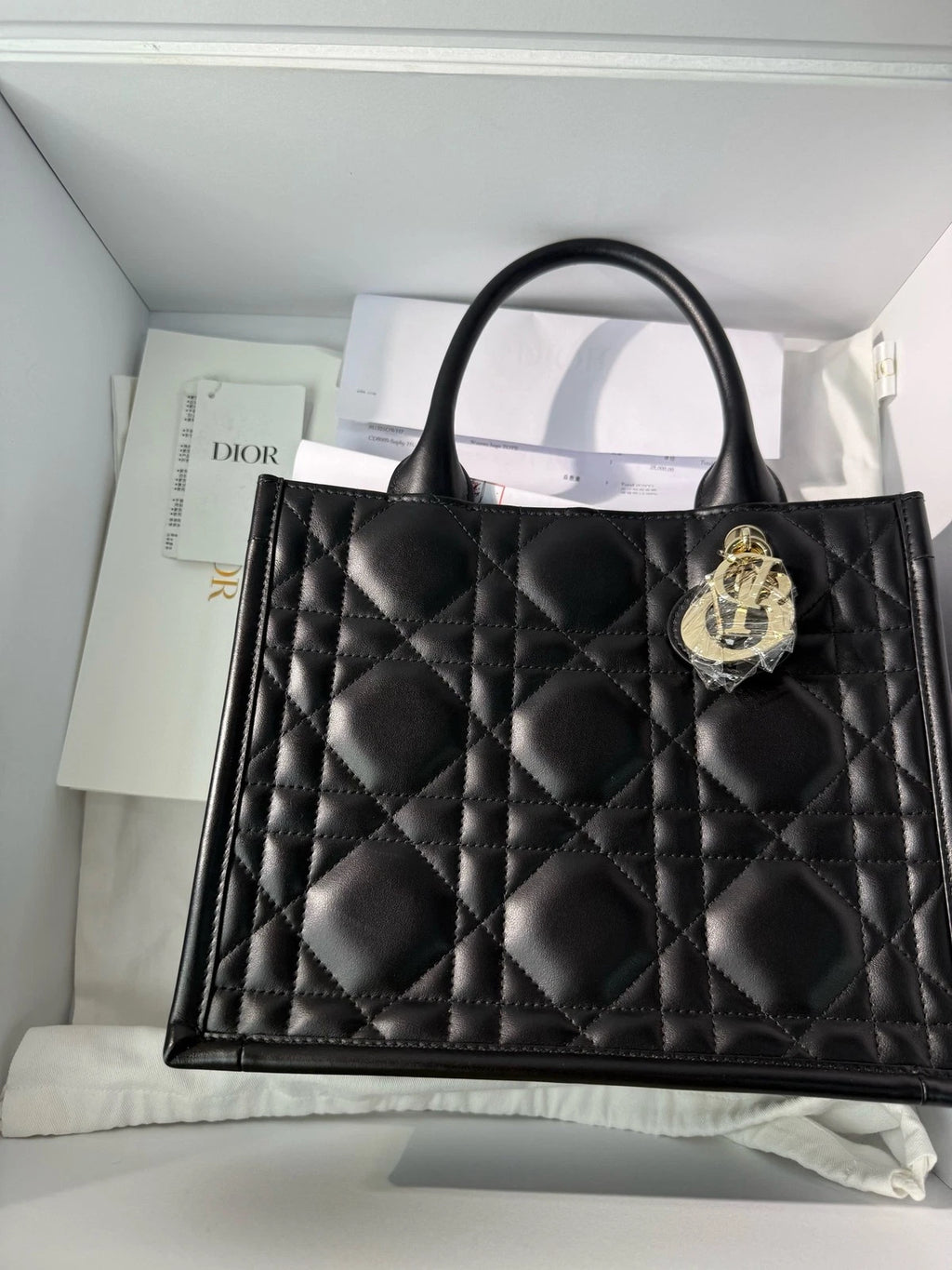 Dior Full Leather Black Gold Small Tote Bag For Women